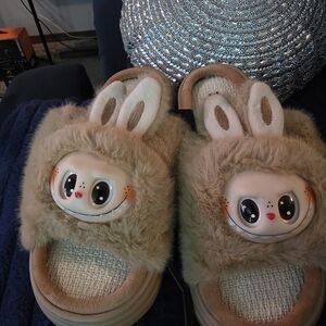 Cute Labubu Bunny Face Furry Slippers